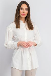 Womens Belted Long Sleeves Tunic Top  White
