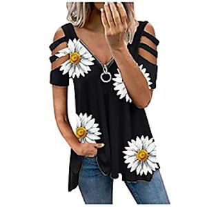 womens off shoulder short sleeve tops,floral printed strappy loose t-shirts cut out blouses tunics Lightinthebox