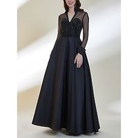 A-Line Mother of the Bride Dress Wedding Guest Elegant V Neck Floor Length Satin Long Sleeve with Sequin Ruching Solid Color 2023 Lightinthebox - thumbnail