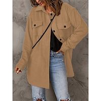 Women's Shirt Jacket Casual Outdoor Button Solid Color Windproof Fashion Regular Fit Outerwear Long Sleeve Fall Black Lightinthebox - thumbnail