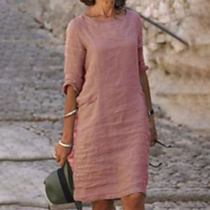 Women's A Line Dress Knee Length Dress Yellow Blushing Pink Gray Red Light Green Dark Blue Light Blue Half Sleeve Solid Color Ruched Summer Round Neck Casual 2021 S M L XL XXL 3XL 4XL Lightinthebox