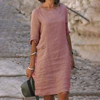 Women's A Line Dress Knee Length Dress Yellow Blushing Pink Gray Red Light Green Dark Blue Light Blue Half Sleeve Solid Color Ruched Summer Round Neck Casual 2021 S M L XL XXL 3XL 4XL Lightinthebox - thumbnail