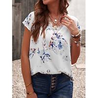 Women's Shirt Blouse Floral Vacation Going out Lace Print White Short Sleeve Casual V Neck Summer Lightinthebox