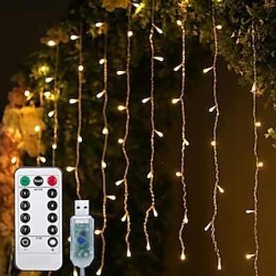 61m String Lights Christmas Curtain Light 300 LED 1 set Warm White Holiday Lights Window / Curtain / Icicle Lights Indoor Holiday Wedding USB Powered miniinthebox
