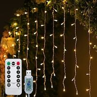 61m String Lights Christmas Curtain Light 300 LED 1 set Warm White Holiday Lights Window / Curtain / Icicle Lights Indoor Holiday Wedding USB Powered miniinthebox - thumbnail