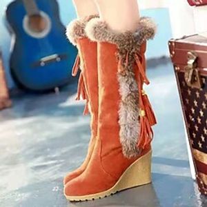 Women's Boots Daily Snow Boots Plus Size Knee High Boots Winter Bowknot Tassel Pom-pom Wedge Heel Round Toe Vintage Sweet Suede Loafer Solid Colored Black Orange Brown Lightinthebox