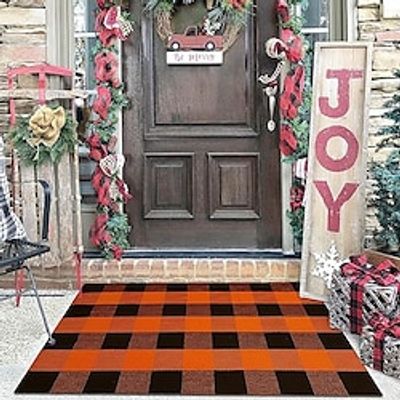 Christmas Door Mat Outdoor Buffalo Plaid Christmas Decor Rug Cotton Hand-Woven Layered Door Mats Washable Carpet for Front Porch, Kitchen, Farmhouse, Entryway miniinthebox Christmas Door Mat Outdoor Buffalo Plaid Christmas Decor Rug Cotton Hand-Woven Layered Door Mats Washable Carpet for Front Porch, Kitchen, Farmhouse, Entryway miniinthebox