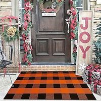 Christmas Door Mat Outdoor Buffalo Plaid Christmas Decor Rug Cotton Hand-Woven Layered Door Mats Washable Carpet for Front Porch, Kitchen, Farmhouse, Entryway miniinthebox - thumbnail