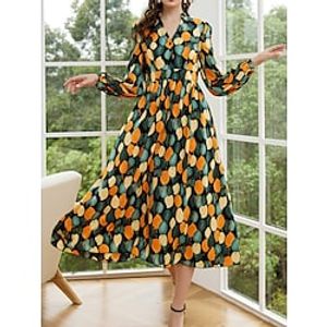 Women's Casual Dress Swing Dress Floral Dress Print Print V Neck Midi Dress Fashion Modern Daily Holiday Long Sleeve Regular Fit Green Summer Spring S M L XL Lightinthebox