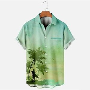 Men's Shirt Graphic Shirt Graphic Tree Turndown Green Print Street Daily Short Sleeve Button-Down Print Clothing Apparel Fashion Designer Casual Breathable Lightinthebox