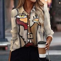 Women's Shirt Blouse Abstract Portrait Yellow Red Blue Print Button Long Sleeve Casual Fashion Shirt Collar Regular Fit Spring   Fall Lightinthebox - thumbnail