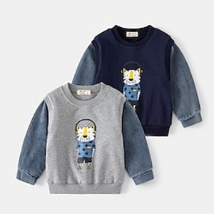 Kids Boys Sweatshirt Animal Outdoor Long Sleeve Crewneck Fashion Cotton 3-10 Years Winter Navy Blue Gray Lightinthebox