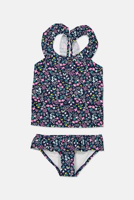 Kids Girl Floral Tankini and Bottoms Swimsuit Set Navy Kids Girl Floral Tankini and Bottoms Swimsuit Set Navy