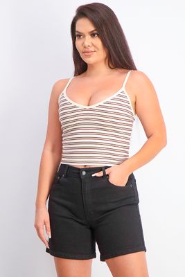 Womens Stripe Sleeveless Top Beige Combo Womens Stripe Sleeveless Top Beige Combo