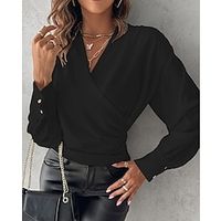 Women's Blouse Plaid Plain Striped Lantern Sleeve Denim Blue Black White Print Long Sleeve Casual Elegant V Neck Form Fit Fall Lightinthebox - thumbnail