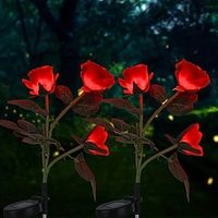 Pack Solar Garden Rose Lights, Realistic LED Rose Flower Cemetery Decorations Stake Lights For Garden, Courtyard, Yard And Grave Decorative, Waterproof (Red, With 3 Lighted Flower Heads) Lightinthebox - thumbnail