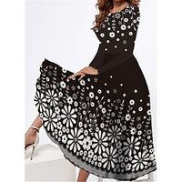 Women's Casual Dress Swing Dress Midi Dress Black Yellow Blue Long Sleeve Floral Pocket Winter Fall Spring Crew Neck Fashion Daily Weekend 2023 S M L XL XXL 3XL miniinthebox - thumbnail