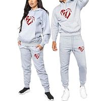 Couple's Hoodie Tracksuit Pants Sets Heart Valentine's Day Black White Navy Blue Print Drawstring Long Sleeve Casual Date Active Sports Hooded Regular Fit Spring   Fall Lightinthebox - thumbnail