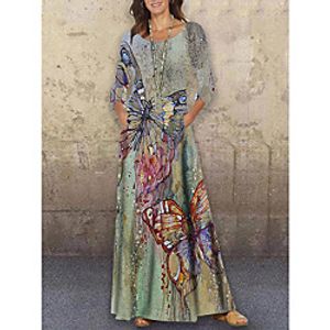 Women's Shift Dress Maxi long Dress Green 34 Length Sleeve Print Animal Print Spring Summer Round Neck Casual 2021 S M L XL XXL 3XL Lightinthebox