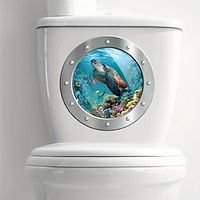 1pc 3D Turtle Toilet Sticker, Undersea Fake Submarine Window Pattern, Self-Adhesive Toilet Lid Decals Lightinthebox - thumbnail