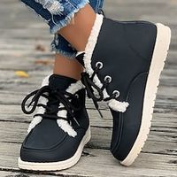 Women's Boots Snow Boots Plus Size Daily Fleece Lined Booties Ankle Boots Flat Heel Round Toe Plush Casual Comfort Faux Leather Lace-up Solid Color Black Brown Lightinthebox - thumbnail