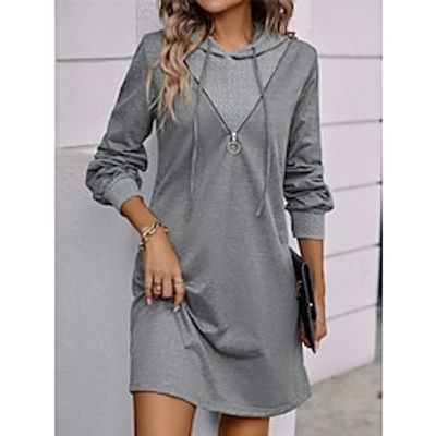 Women's Casual Dress Hoodie Dress Mini Dress Daily Basic Outdoor Vacation Going out Hoodie Zipper Pure Color Pure Color Loose Fit Gray S M L XL XXL Lightinthebox