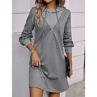 Women's Casual Dress Hoodie Dress Mini Dress Daily Basic Outdoor Vacation Going out Hoodie Zipper Pure Color Pure Color Loose Fit Gray S M L XL XXL Lightinthebox - thumbnail
