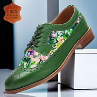 Men's Dress Shoes Green Floral Colorful Blossom Prints Brogue Leather Italian Full-Grain Cowhide Slip Resistant Lace-up Lightinthebox - thumbnail