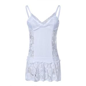 Women Sexy Bridal Lace Cosplay Sleepshirts Transparent White Wedding Skirt Temptation Nightdress Set