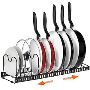 Pots and Pans Organizer Rack for Cabinet 2 Pack Pot Lid Organizers Or 1 Expandable Pot Rack for Kitchen Cabinet Pantry Bakeware Lid Holder with 10 Adjustable Compartments miniinthebox