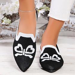 Women's Flats Slip-Ons Driving Shoes Flyknit Shoes Comfort Shoes Daily Vacation Animal Patterned Flat Heel Round Toe Casual Preppy Running Walking Elastic Fabric Tissage Volant Loafer Black Blue Lightinthebox