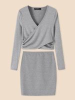YOINS BASICS Light-grey V-neck Cross Front Hollow Sexy Suit - thumbnail