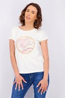 Womens Short Sleeve Beads Top  White - thumbnail
