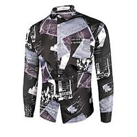 Men's Shirt Color Block Geometry Long Sleeve Daily Tops Cotton Basic White Black Lightinthebox - thumbnail