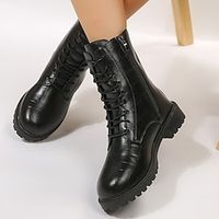 Women's Boots Combat Boots Motorcycle Boots Suede Shoes Outdoor Daily Booties Ankle Boots Block Heel Round Toe Vintage Fashion Elegant Faux Leather Lace-up Floral Matte Black Black Beige Lightinthebox - thumbnail
