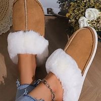 Women's Slippers House Slippers Plush Slippers Home Flat Heel Round Toe Comfort Suede Loafer Solid Color Dark Brown Lightinthebox - thumbnail