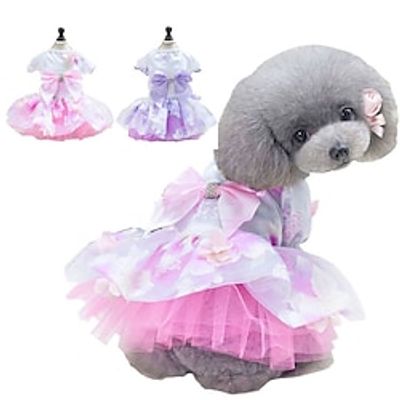 Dog Cat Dress Graphic Bowknot Fashion Cute Party Dailywear Dog Clothes Puppy Clothes Dog Outfits Breathable Purple Rosy Pink Costume for Girl and Boy Dog Polyester XS S M L Lightinthebox