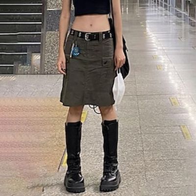 Women's Skirt Pencil Above Knee Cotton Blend Gray Skirts Pocket Fashion Casual Daily Weekend S M L Lightinthebox