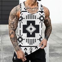 Men's Tank Top Vest Print Graphic Patterned Crew Neck Street Daily Sleeveless Tops Lightweight Fashion Big and Tall Sports Black / White / Summer / Summer miniinthebox - thumbnail