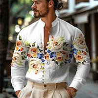 Floral Men's Resort Hawaiian 3D Printed Shirt Outdoor Holiday Daily Wear Spring Summer Standing Collar Long Sleeve Black White S M L Lightinthebox