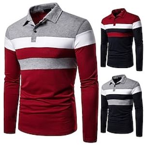 Men's Polo Shirt Golf Shirt Casual Daily Classic Collar Classic Long Sleeve Business Color Block Solid Colored Patchwork Regular Fit Red / White Black / Gray Navy Blue Polo Shirt miniinthebox