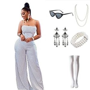 Women's 6 Pcs 1950s Jumpsuits  Rompers With Cat Eyes Sunglasses Earings Pearl Necklace Bracelet Socks Polka Dots Wide Legs Spaghetti Strips Daily Wear Lightinthebox