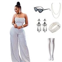 Women's 6 Pcs 1950s Jumpsuits  Rompers With Cat Eyes Sunglasses Earings Pearl Necklace Bracelet Socks Polka Dots Wide Legs Spaghetti Strips Daily Wear Lightinthebox - thumbnail