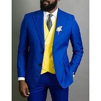 Royal Blue Men's Wedding Suits Solid Colored 3 Piece Business Formal Plus Size Single Breasted Two-buttons 2023 miniinthebox