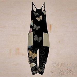 Women's Jumpsuit Pocket Print Animal Crew Neck Streetwear Street Daily Regular Fit Sleeveless Army Green Dark Gray White S M L Spring Lightinthebox