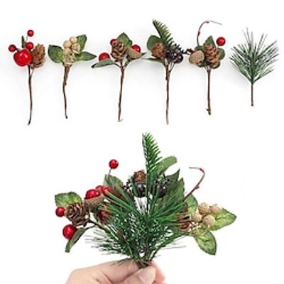 7pcs Christmas Berries Pine Branches, Artificial Red Berry Pine Branches Stems Artificial Xmas Picks, Berries Pine Cones for DIY Crafts Faux Pine Picks Spray for Xmas Holiday Craft Decor miniinthebox