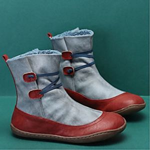 Women's Boots Flat Heel Round Toe Mid Calf Boots PU Dark Brown Red Gray miniinthebox