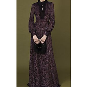 Women's Swing Dress Maxi long Dress Black Long Sleeve Solid Color Embroidered Print Spring Summer Round Neck Casual 2021 S M L XL XXL 3XL miniinthebox