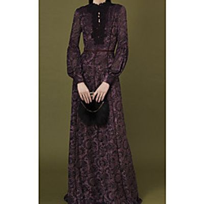 Women's Swing Dress Maxi long Dress Black Long Sleeve Solid Color Embroidered Print Spring Summer Round Neck Casual 2021 S M L XL XXL 3XL miniinthebox