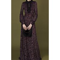Women's Swing Dress Maxi long Dress Black Long Sleeve Solid Color Embroidered Print Spring Summer Round Neck Casual 2021 S M L XL XXL 3XL miniinthebox - thumbnail